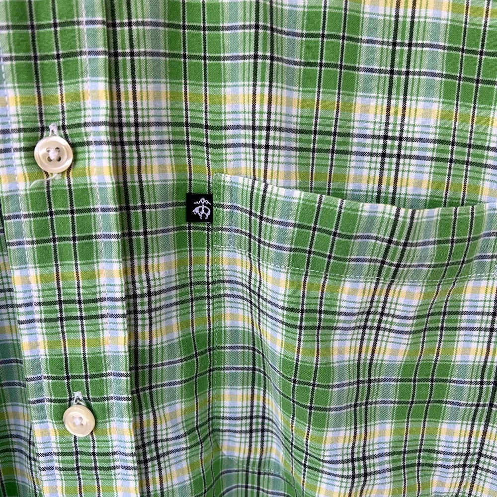 Brooks Brothers 346 Button Down Short Sleeve Shirt Mens Green Plaid Medium